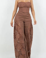Women's Brown pant set strapless style back view