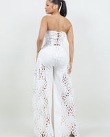Luxe Lace Strapless Corset & Wide Leg Pant Set - White - Palazzo Couture Online