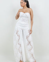 Luxe Lace Strapless Corset & Wide Leg Pant Set - White - Palazzo Couture Online