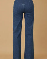 Luxe Line Sculpting Jeans- Blue close up of stylish fabric and construction detail