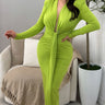 Luxe Long Sleeve Draped Midi Dress Pistachio - Palazzo Couture Online