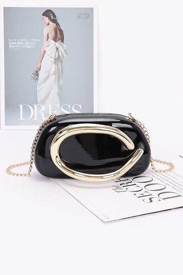 Luxe Metal Handle Case Clutch - Black - Palazzo Couture Online