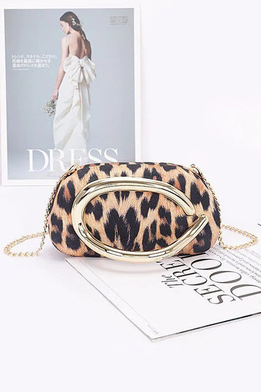 Luxe Metal Handle Case Clutch - Leopard - women's evening clutch