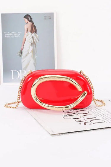 Luxe Metal Handle Case Clutch - Red - women's handbag