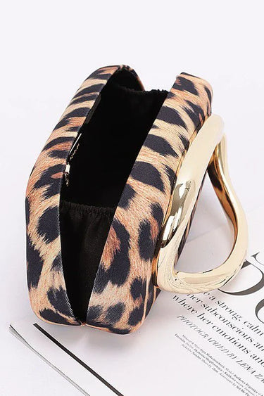 Luxe Metal Handle Case Clutch - Leopard - trendy women's bag