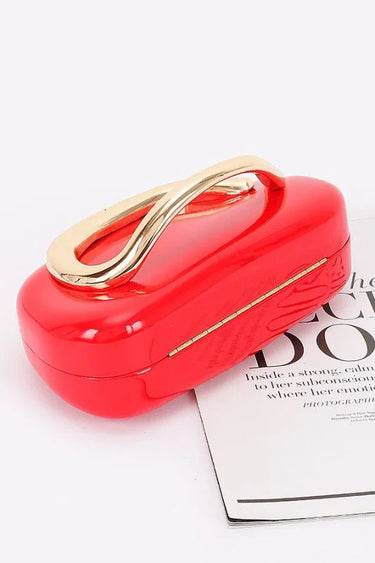 Luxe Metal Handle Case Clutch - Red - trendy women's bag