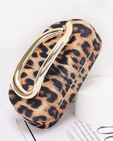 Luxe Metal Handle Case Clutch - Leopard - stylish purse for going out