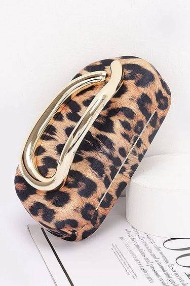 Luxe Metal Handle Case Clutch - Leopard - stylish purse for going out