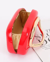 Luxe Metal Handle Case Clutch - Red - stylish purse for going out