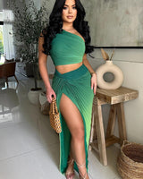Luxe Mirage Ombre Skirt Set - Green Lime - Palazzo Couture Online