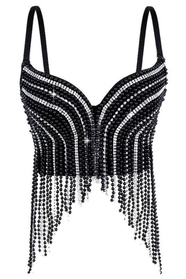 Luxe Pearl Cascade Bustier Top - Black - Palazzo Couture Online