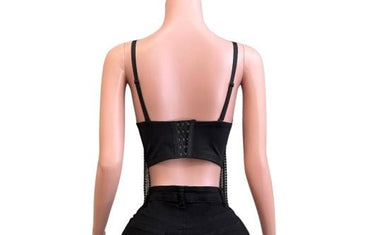 Luxe Pearl Cascade Bustier Top - Black - Palazzo Couture Online