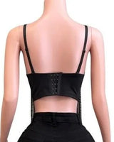 Luxe Pearl Cascade Bustier Top- Black - stylish going out crop top