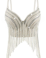 Luxe Pearl Cascade Bustier Top - white - Palazzo Couture Online