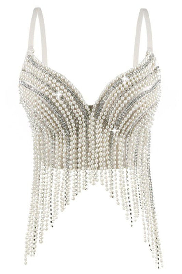 Luxe Pearl Cascade Bustier Top - white - Palazzo Couture Online