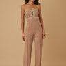 Mocha strapless jumpsuit with rhinestone detailing – Palazzo Couture Online