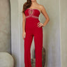 Rhinestone studded red evening jumpsuit – Palazzo Couture Collection