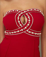 Rhinestone studded red evening jumpsuit – Palazzo Couture Collection