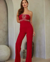 Luxe Rhinestone Strapless Jumpsuit (red) - versatile one-piece outfit