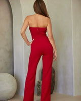 Luxe Rhinestone Strapless Jumpsuit (red) - women's one-piece outfit for going out