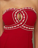 Luxe Rhinestone Strapless Jumpsuit (red) - trendy women's jumpsuit
