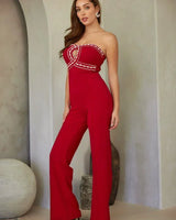 Luxe Rhinestone Strapless Jumpsuit (red) - chic one-piece by Palazzo Couture