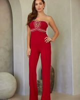 Luxe Rhinestone Strapless Jumpsuit (red) - stunning jumpsuit by Palazzo Couture