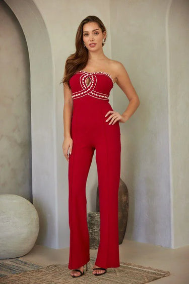 Luxe Rhinestone Strapless Jumpsuit (red) - stunning jumpsuit by Palazzo Couture
