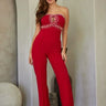Luxe Rhinestone Strapless Jumpsuit (red) for women - stylish jumpsuit by Palazzo Couture