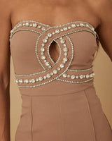 Luxe Rhinestone Strapless Jumpsuit (White) - women's one-piece outfit for going out