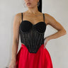 Luxe Sculpt Crystal-Trim Black Corset Top – Structured Glam Fit - front view