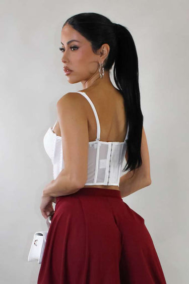 Luxe Sculpt Crystal - Trim Corset Top - White - Palazzo Couture Online