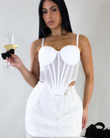 Luxe Sculpt Crystal - Trim Corset Top - White - Palazzo Couture Online