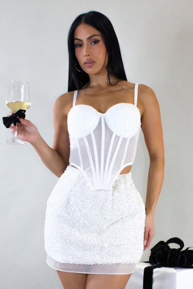 Luxe Sculpt Crystal - Trim Corset Top - White - Palazzo Couture Online