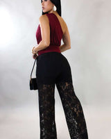Luxe Sheer Lace Wide - Leg Pants - Black - Palazzo Couture Online