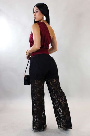 Luxe Sheer Lace Wide - Leg Pants - Black - Palazzo Couture Online