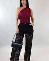 Luxe Sheer Lace Wide - Leg Pants - Black - Palazzo Couture Online