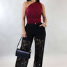 Luxe Sheer Lace Wide - Leg Pants - Black - Palazzo Couture Online