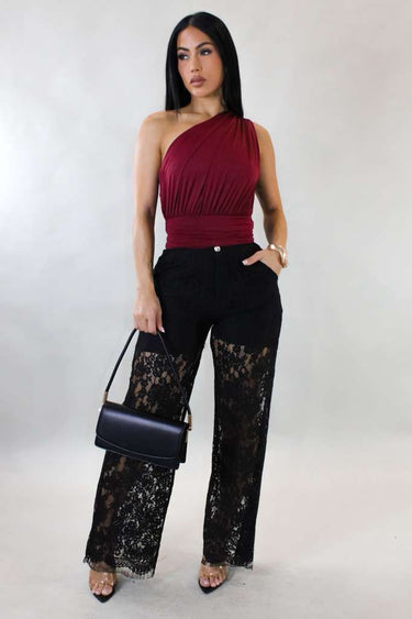 Luxe Sheer Lace Wide - Leg Pants - Black - Palazzo Couture Online