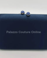 Luxe Silk Navy Evening Clutch with Rhinestone Detail - women's evening clutch
