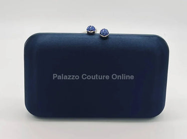 Luxe Silk Navy Evening Clutch with Rhinestone Detail - women's evening clutch