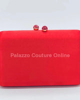 Luxe Silk Red Evening Clutch with Rhinestone Detail - women's evening clutch