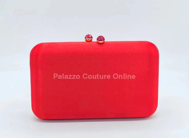 Luxe Silk Red Evening Clutch with Rhinestone Detail - women's evening clutch