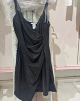 Luxe Sparkle Ripple Mini Dress- Black front view showing mini dress silhouette