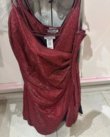 Luxe Sparkle Ripple Mini Dress- Red front view showing mini dress silhouette