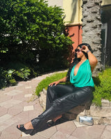 Luxe Utility Cargo Pants -Black side view showing pants leg shape and fit