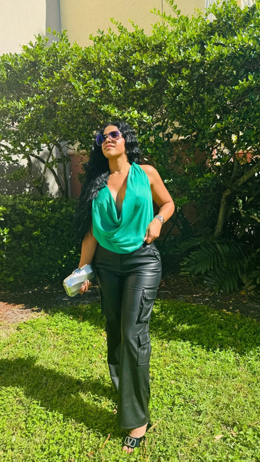 Luxe Utility Cargo Pants -Black showing waistband and cargo design details