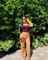 Elegant Khaki cargo pants styled for going out look