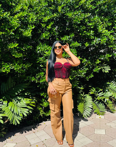 Elegant Khaki cargo pants styled for going out look