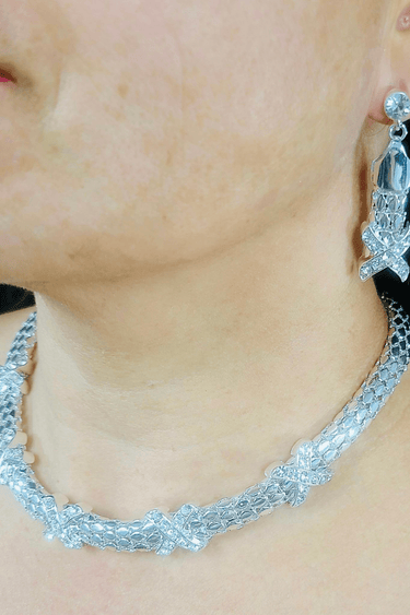 Luxe X - Cross Necklace Set (Silver) - Palazzo Couture Online